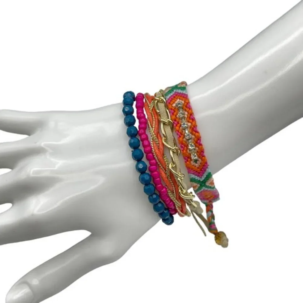 Minicci Boho Gold Tone Nylon Thread Beaded Chain Bracelets